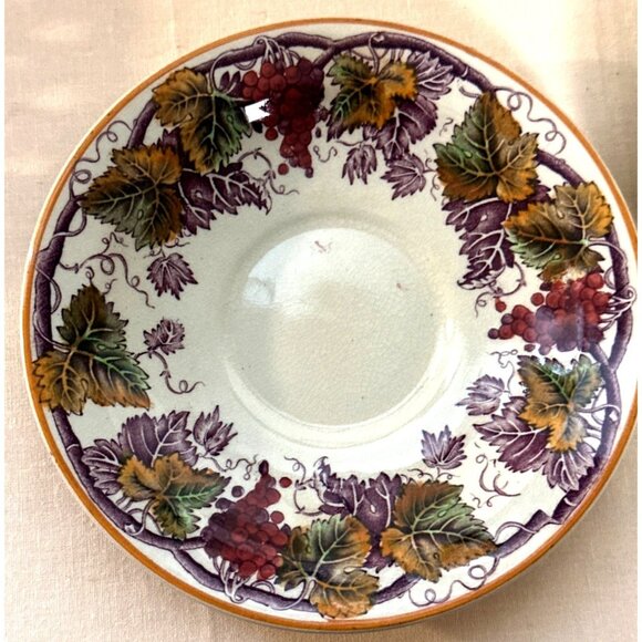 Festive Wood & Sons Saucer Plates England VINE Pattern Colorful Grapes Leaves - Picture 4 of 15